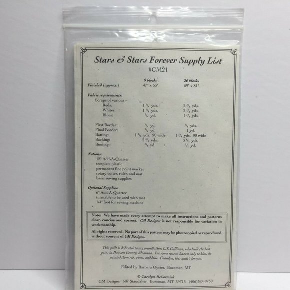 Stars And Stars Forever CM Designs #CM21 Quilt Craft Pattern Kit 47"x53" 59"x81" - Picture 4 of 6